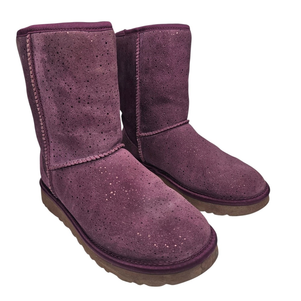 UGG Women 6 Purple Classic Short Star Perforated Glitter Boots 1135110